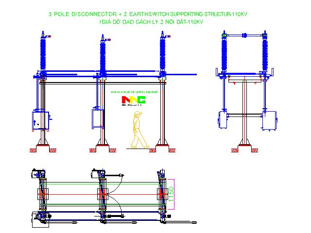 Trụ đỡ Dao cách ly 3 pha110Kv Thép H