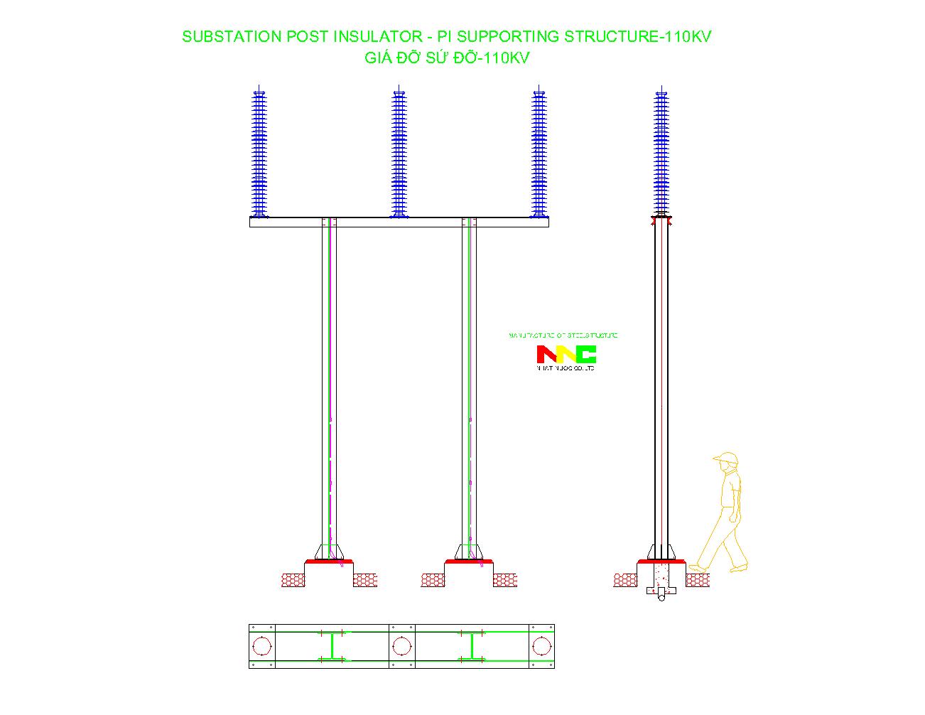 Trụ đỡ sứ đỡ thanh cái 110Kv Thép H