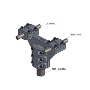 Đầu nối dây rẽ nhánh bắt 2 dây ra cực thiết bị hình trụ vuông góc 3 nắp